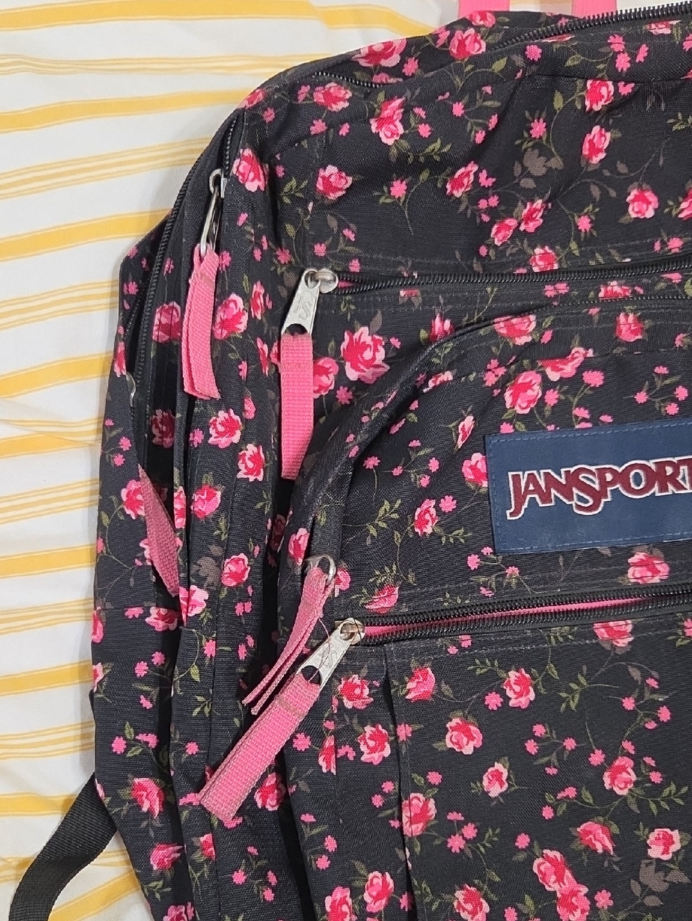 Jansport Black Backpack with Pink Floral Print - Picture 10 of 10